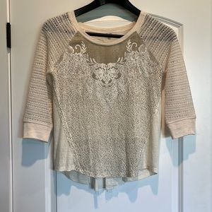 White, long sleeve, U-Neck blouse